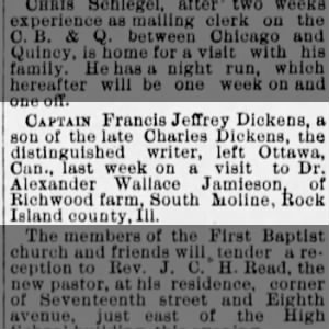 Francis Jeffery Dickens travels from Canada to US